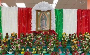 Day of the Virgen of Guadalupe. Altar to the virgen of guadalupe